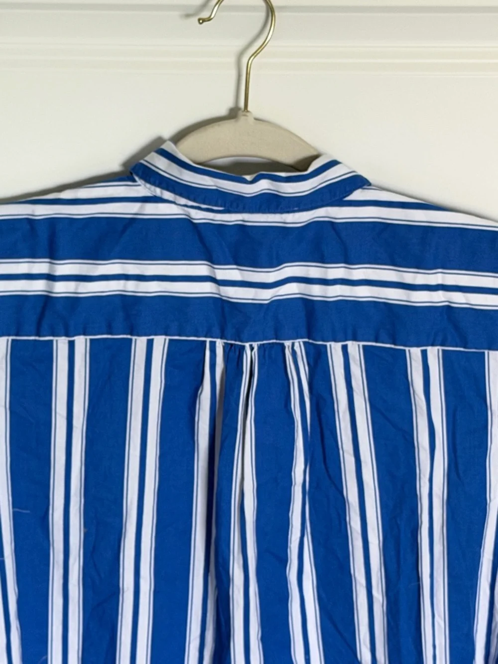 J. Crew Royal Blue & White Striped Ruffle-Sleeve Mini Shirt-Dress 2 54857